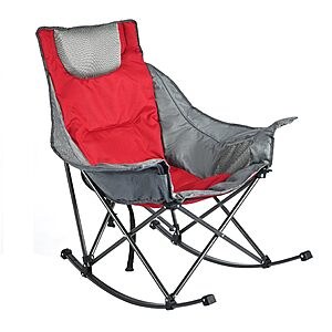 SUNNYFEEL Oversized Rocking Camping Chair, Fully Padded Patio Chair with Side Pocket, High Back Portable Lawn Recliner with Headrest $47.99