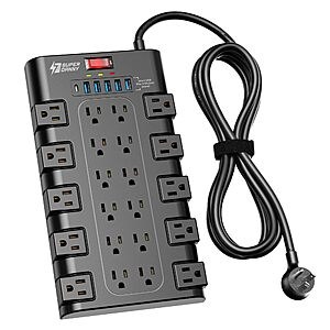 SUPERDANNY Surge Protector with 22 AC Outlets and 6 USB Charging Ports, 1875W/15A, 2100 Joules, 6.5Ft Flat Plug Heavy Duty Extension Cord $19.99