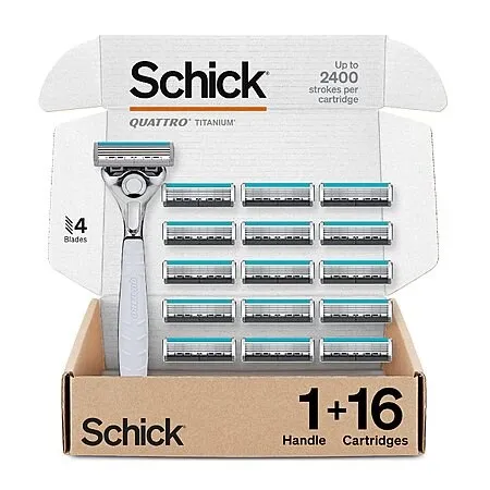 Schick Quattro Titanium 4-Blade Razors for Men, 1 Handle & 16 Refills