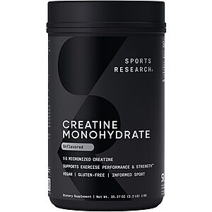 Select Accounts: 35.27-Oz Sports Research Creatine Monohydrate (Unflavored) $19.32 & More w/ S&S + Free Shipping w/ Prime or on $35+