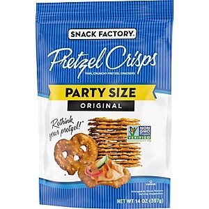 Snack Factory Original Pretzel Crisps, Non-GMO, 14 oz Party Size Bag~$3.27 After Coupon & S&S @ Amazon