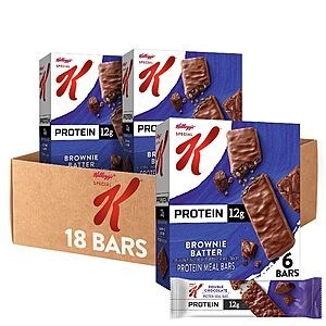 Special K Bar Protein Meal Bars, 12g Protein Snacks, Meal Replacement, Brownie Batter (3 Boxes, 18 Bars) $5.84 AC S&S @ Amazon