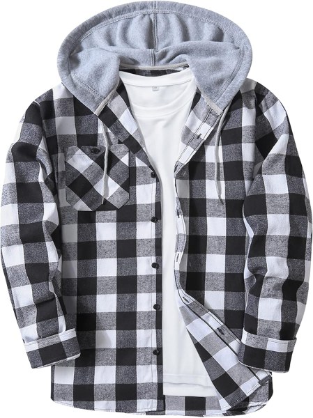 Swisswell Men's Flannel Button Down Plaid Hoodie Shirt w/ Pockets