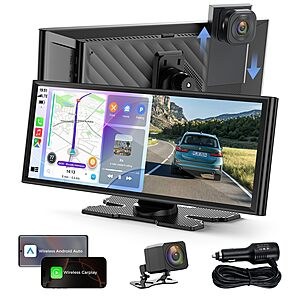 TOGUARDGO 9.26" Wireless CarPlay Screen with 4K+1080P Dual Dash Cam Front & Rear, 1600x600 IPS Display, Apple CarPlay & Android Auto $87.99