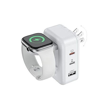 Tinetton 100W Foldable Wall Charger w/ Apple Watch Charging, 2 USB-C & 1 USB-A Ports