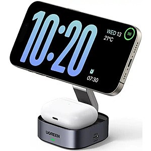 UGREEN - MagFlow 2-in-1 Wireless Charger for iPhone 12-17 Series and AirPods, Compact Foldable Charging Station (No Adapter) - Black $15.99 Bestbuy.com