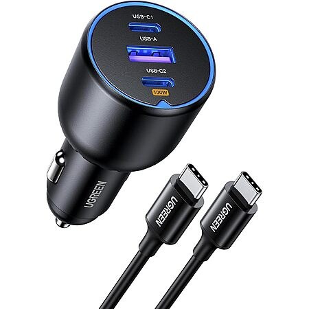 UGREEN 130W USB C Car Charger with Cable, Type C Cigarette Lighter Adapter
