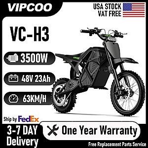 VIPCOO VC-H3 Electric Dirt Bike (Peak 4500W) 3500W Motor 48V 23Ah Off-Road Motorcycle $835 + Free Shipping