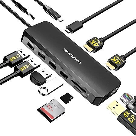 WAVLINK Laptop Docking Station w/ 2x 4K@60Hz HDMI & 100w PD