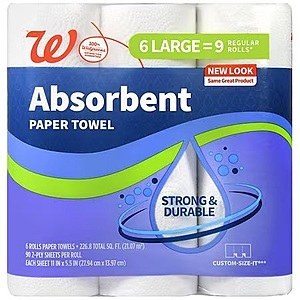 Walgreens Absorbent Paper Towels, 90.0 ea, 6 pack $2.97