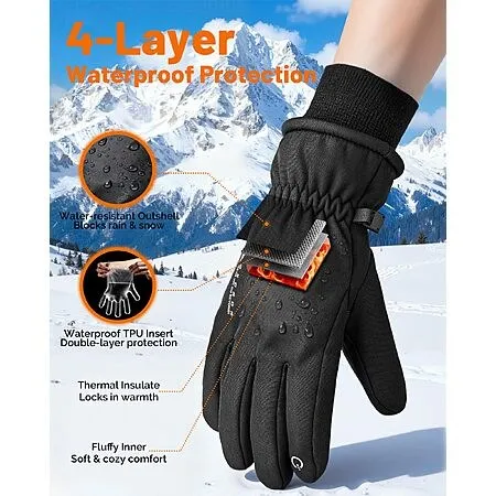 Waterproof Ski Gloves for Men Women - Winter Warm Touchscreen Gloves for Cold Weather