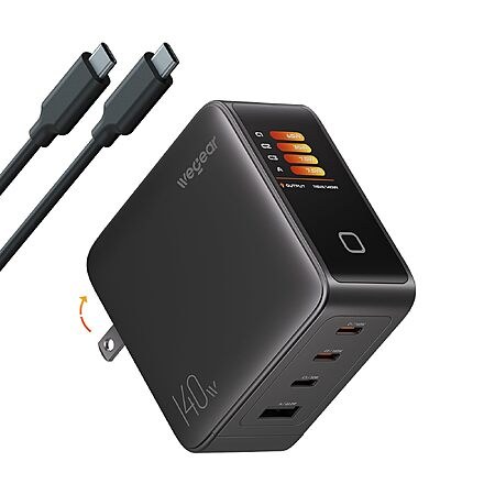 Wegear 140W GaN USB C Charger Block, 4-Port PD3.1 Fast Wall Charger with Smart Display & Touc…
