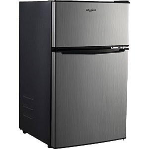 Whirlpool 3.1 cu ft Mini Refrigerator Stainless Steel WH31S1E: Energy Star Certified Dorm Fridge, Reversible Door, 2 Shelves $149.99
