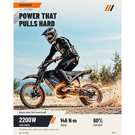 WindoneRide RM7 Electric Dirt Bike, Off-Road Motorcycle for Adults & Teens | 2200W peak…
