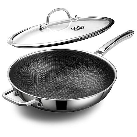 Wok Pan with Lid, 12 Inch Stainless Steel Nonstick Wok, Stir-Fry Pan | Snowflake Nonstick…