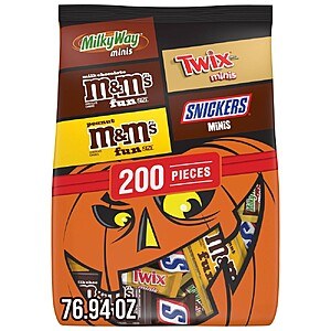 YMMV - 5 lbs of Assorted Halloween Chocolate Candy Minis and Fun Size (M&M Snickers Milky Way Twix) Variety Bag - 76.94oz/200ct - $20.79 w/Circle Offer
