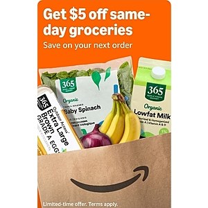 YMMV, Amazon; $5 off select same day groceries from Amazon