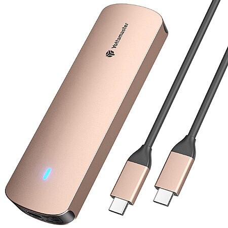 Yottamaster Gold M.2 NVMe SATA SSD Enclosure, USB 3.2 Gen 2 10Gbps Adapter with Prime