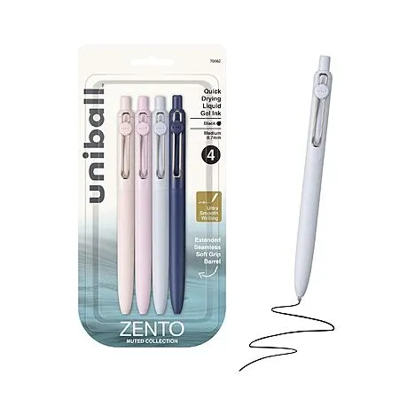 uniball™ Zento Gel Pens, Black Ink, 0.7mm Medium Point, 4 Count | Retractable, Smooth Writing, Quick-Drying, No Smear, No Bleed~